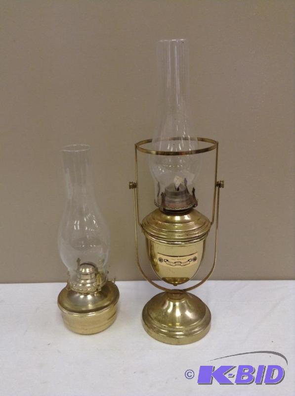 lot 83 image: 2 Brass Kerosene Lamps