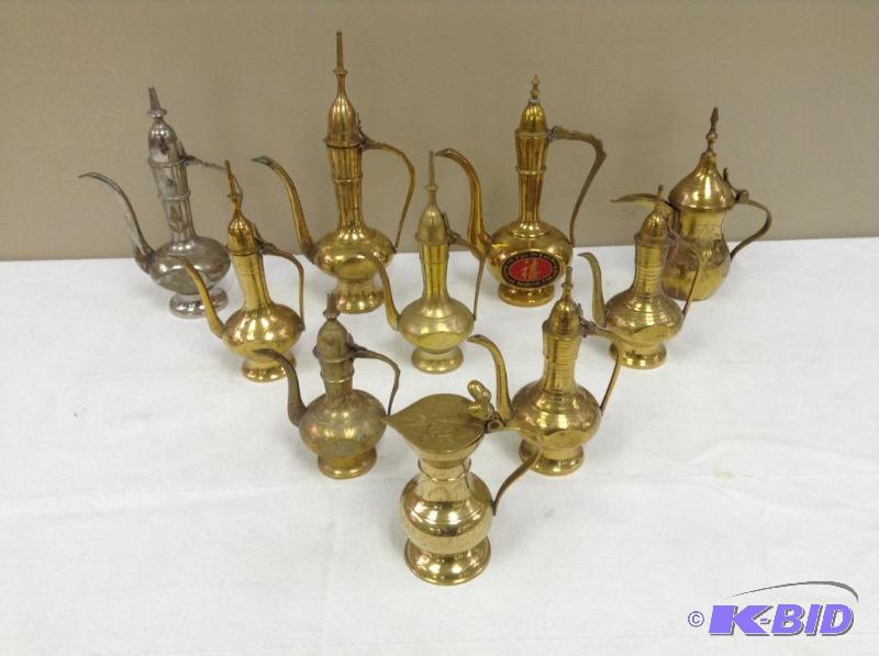 lot 87 image: Large Collection of Brass Teapots