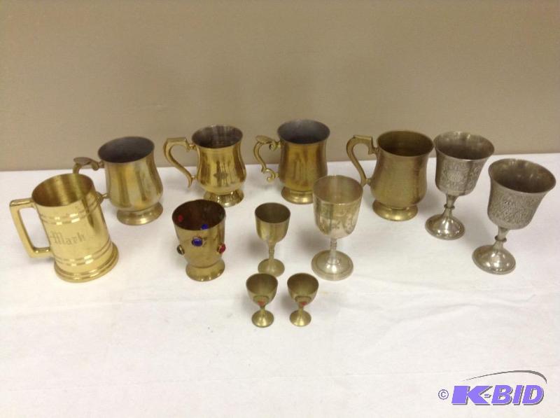 lot 95 image: Assortment of Brass Chalices and Tankards