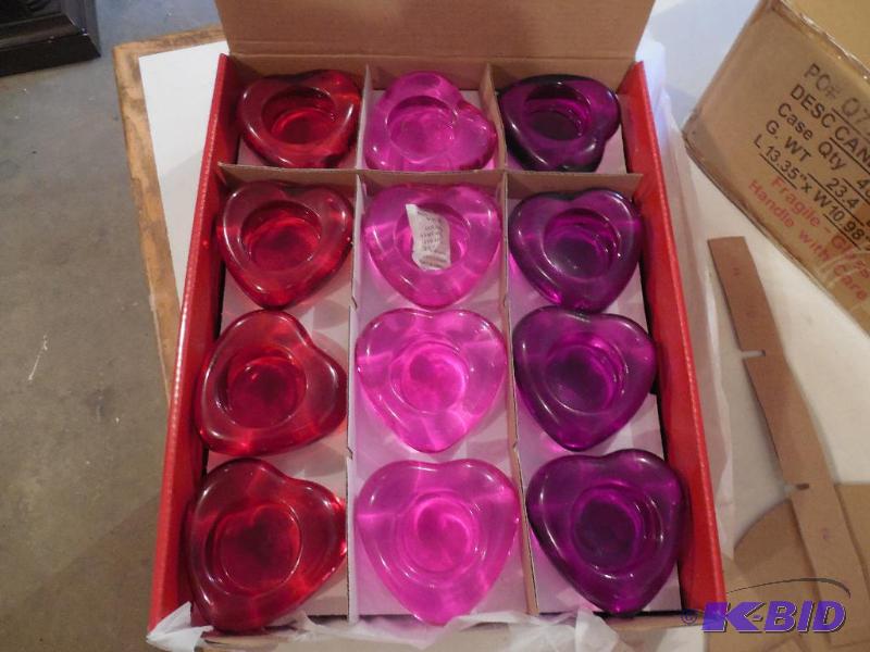 lot 31 image: (48) Count Case of Heart Shaped Candle Holders