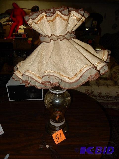 lot 51 image: Glass Lamp with Ruffled Shade