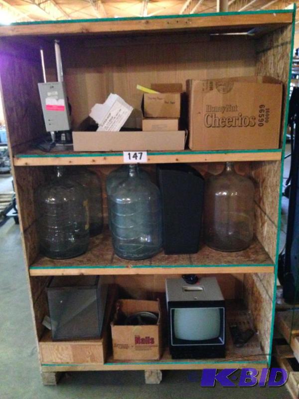 Wooden crate with misc. contents including gl...
