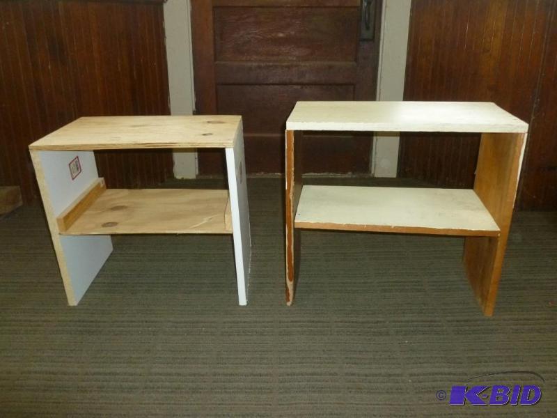 lot 111 image: Lot of two wooden shop shelves, measures abou...