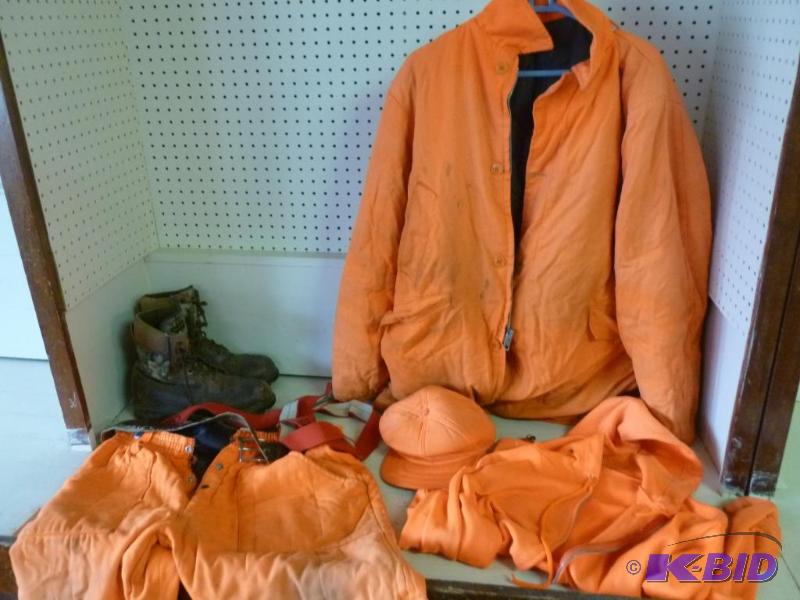 lot 112 image: Lot of blaze orange mens hunting clothes tha...