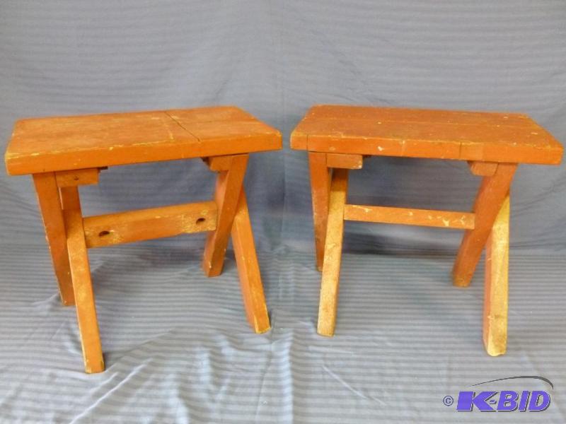 lot 138 image: Lot of two outdoor wooden stools. ...