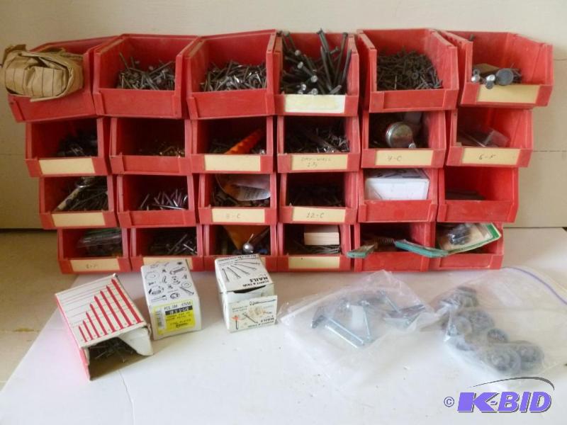 lot 166 image: Lot of 24 small parts bins loaded up with scr...
