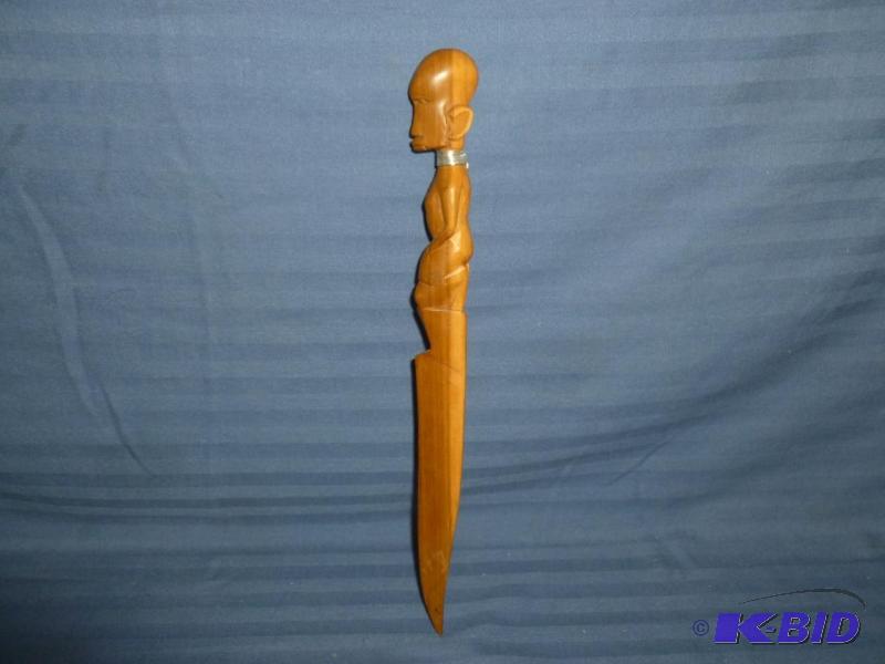 lot 19 image: Nice hand tooled wooden letter opener, measur...