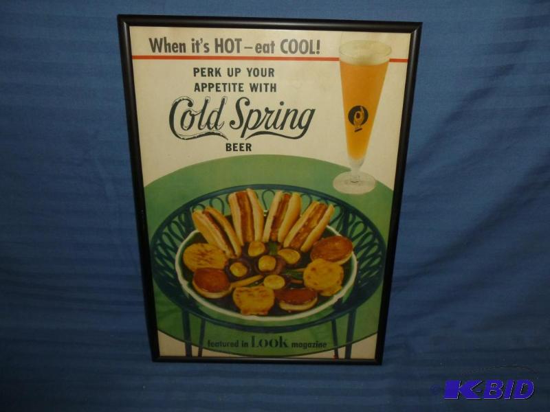lot 34 image: Vintage Cold Spring Beer metal framed adverti...