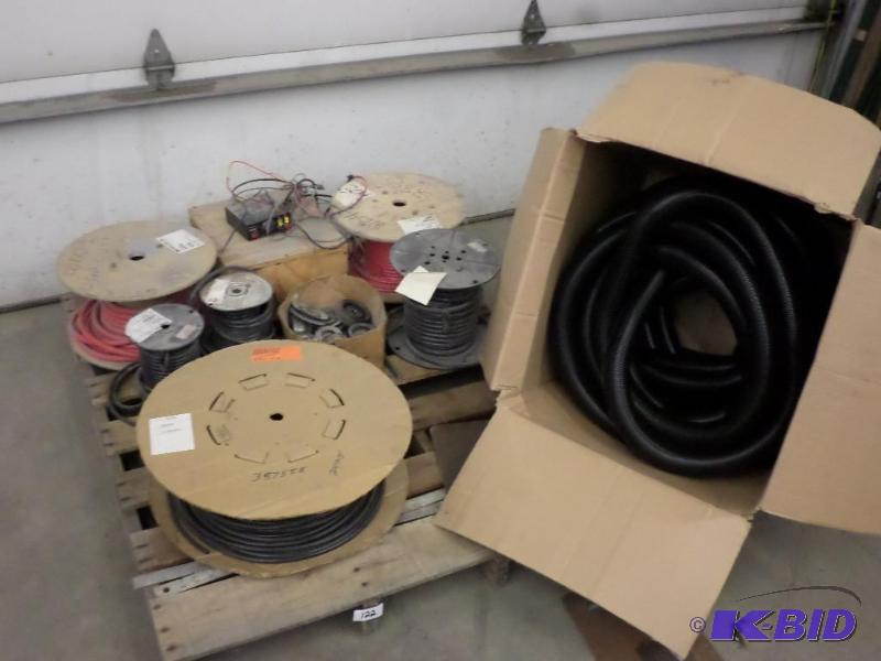 lot 122 image: Pallet Of Misc Hosing, Spools Of Battery Cabl...
