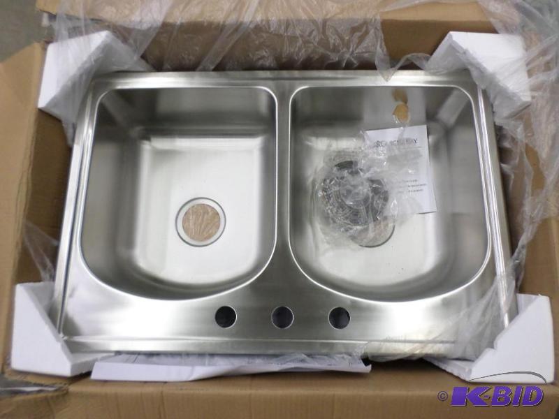 lot 49 image: New Glacier Bay Stainless Steel Double Bowl 2...
