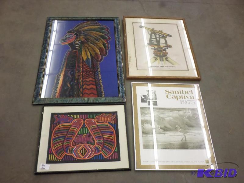 lot 91 image: Lot Of (4) Framed Art Pieces (1) 21&quotx26...