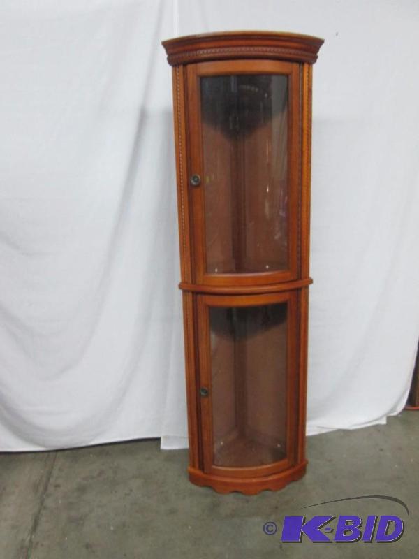 Oak Lighted Corner Curio Cabinet