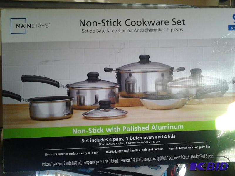 Mainstays 9-Piece Nonstick Cookware Set, Polished Aluminum