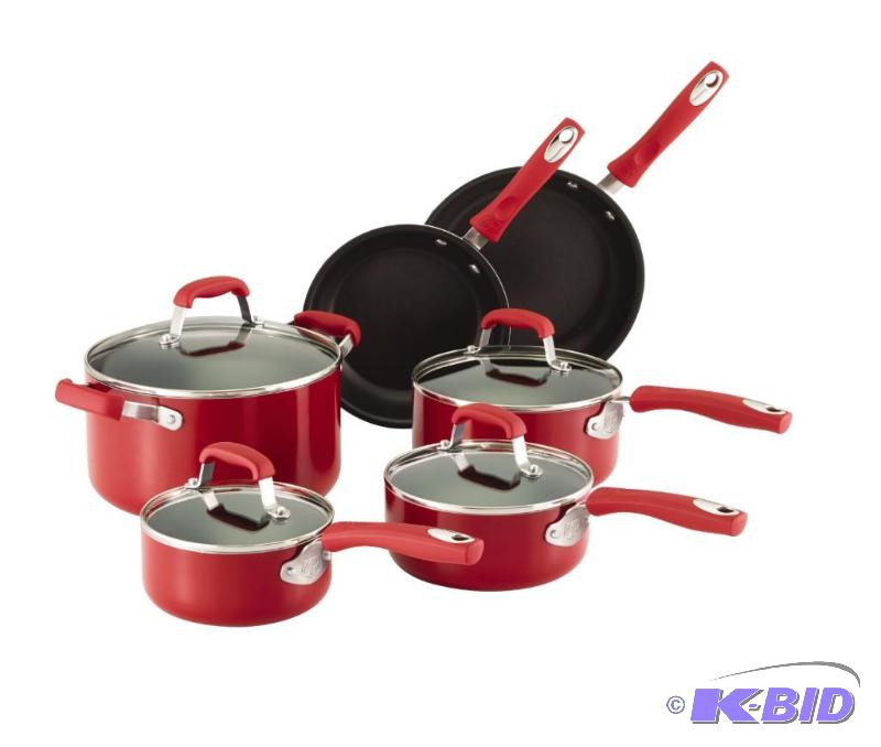Guy Fieri Non-Stick Cookware Set, 8-Inch, 10-Piece, Red