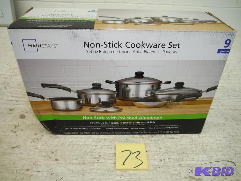 Mainstays 9-Piece Nonstick Cookware Set, Polished Aluminum