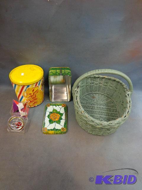 lot 106 image: Animal Cracker Tin,Wicker Basket, Decorative ...