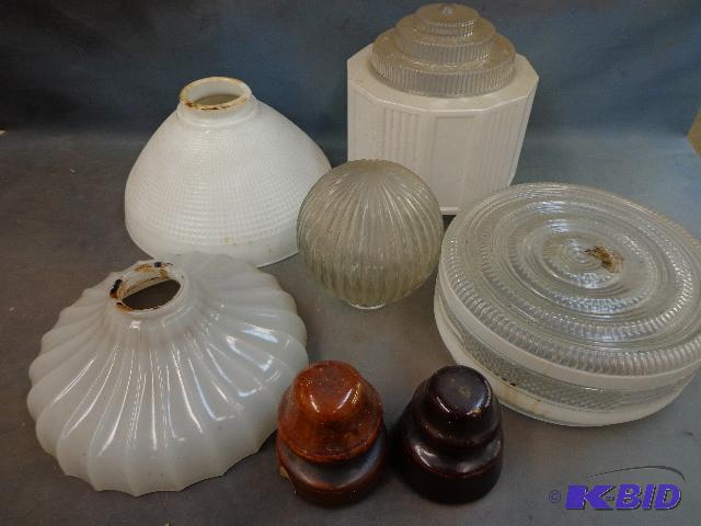 lot 111 image: Globe Light Covers, (2) Glass Insulators   5 ...