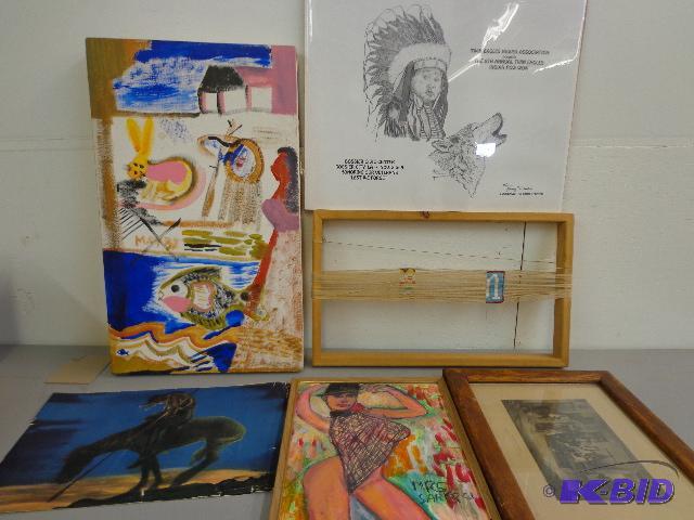 lot 136 image: Native American Pictures and Wood Frame for B...