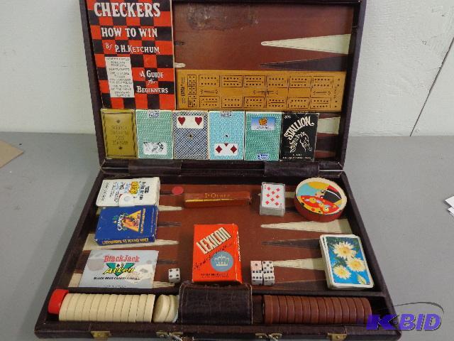 lot 139 image: Briefcase with Games   checkers  playing card...