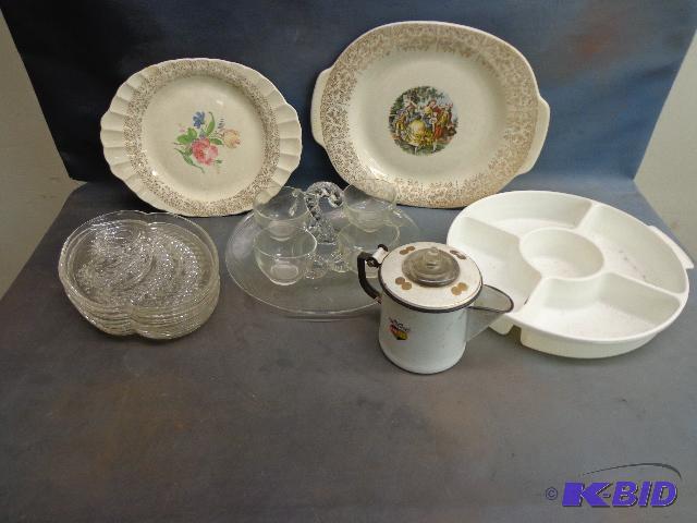 lot 14 image: Small Glass Serving Trays, Glass Tea Cups and...