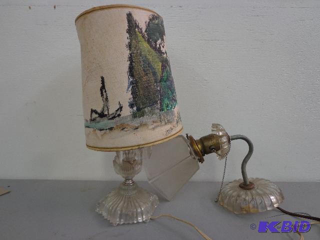 lot 140 image: Glass Wall Mount Lamp and Table Lamp   wall m...