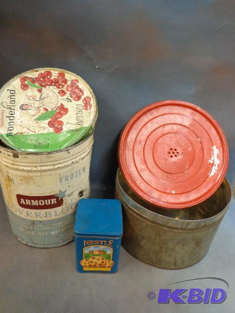 lot 193 image: Tin Buckets and Tins   Goldman 10 x 13  Nestl...
