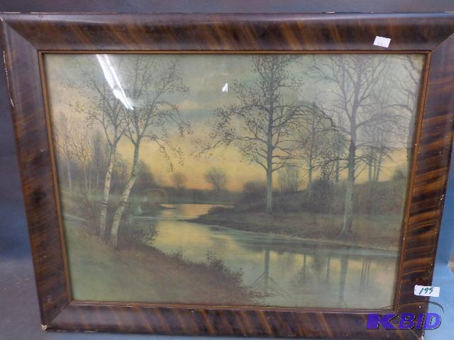 lot 199 image: River Scene Painting   23 x 19 ...