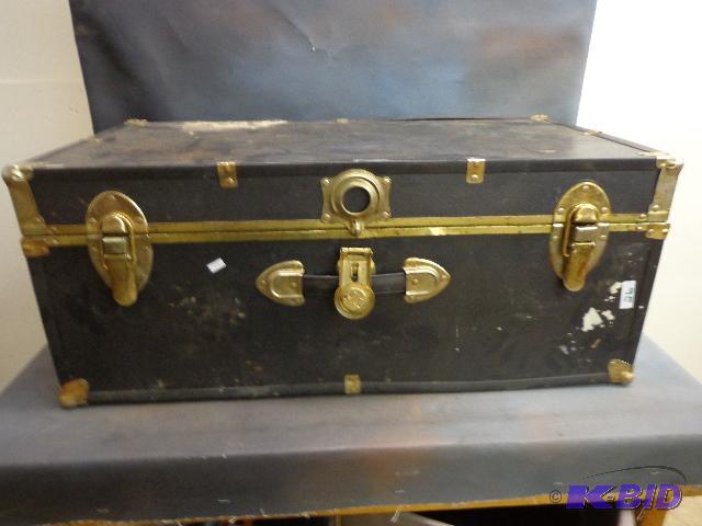 lot 26 image: Black Trunk with Brass Hardware   30 x 16 x 1...