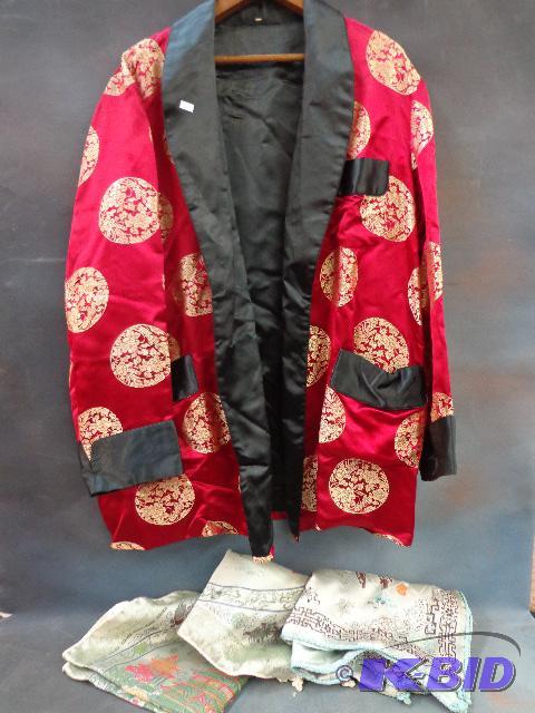 lot 47 image: Oriental Red Satin Jacket with (3) Oriental R...