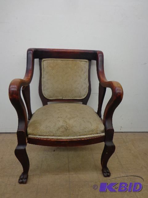 lot 6 image: Cherrywood Chair   Nice upholstery  right sid...