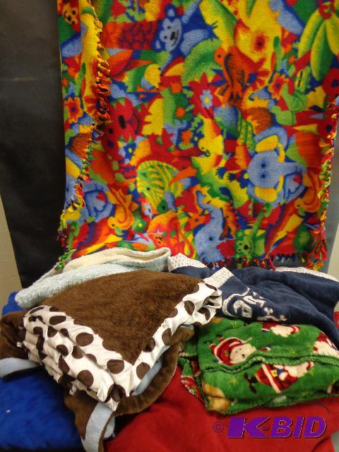lot 90 image: Assorted Fleece Blankets   Some are baby blan...