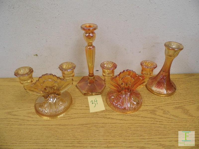 Carnival Glass Candle Holders