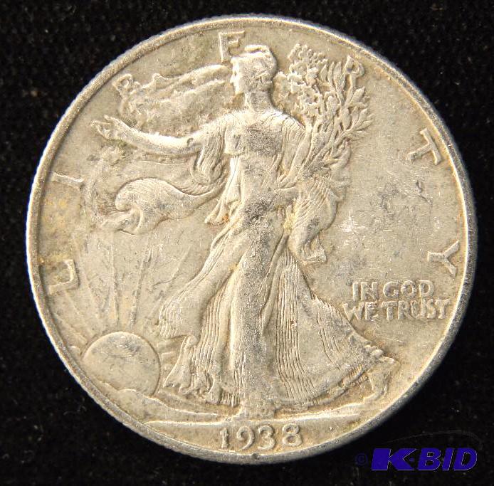 1938 WALKING LIBERTY SILVER HALF DOLLAR FINE