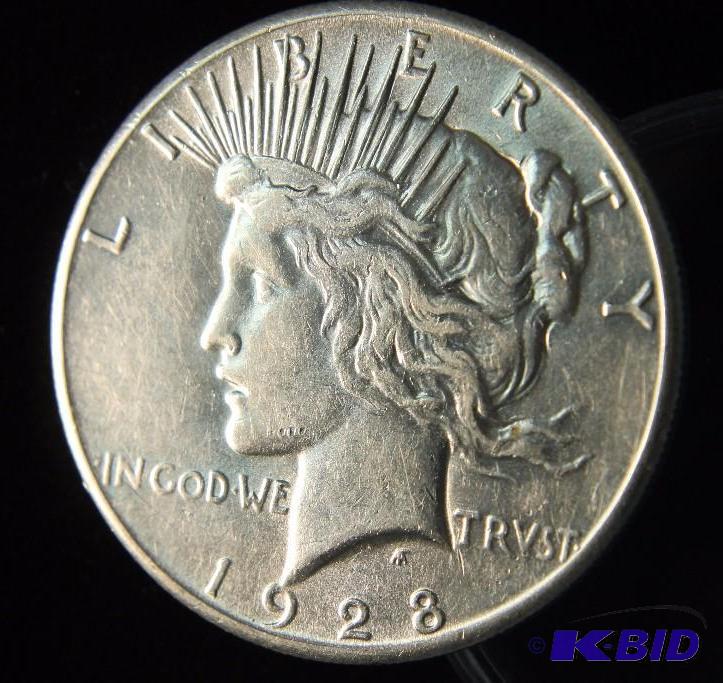 1928 PEACE SILVER DOLLAR AU DETAILS KEY DATE