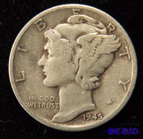 1945 MERCURY DIME FINE