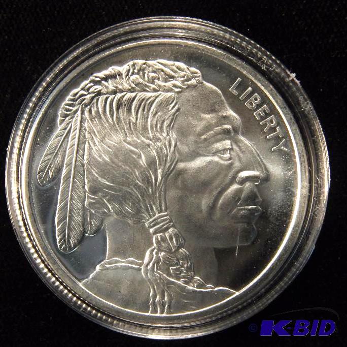 1 TROY Oz. .999 FINE SILVER ROUND BUFFALO DESIGN IN AIR TIGHT CAPSULE