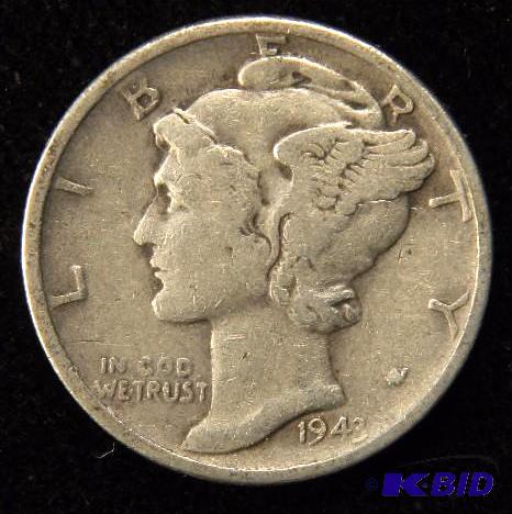 1943 MERCURY DIME VF