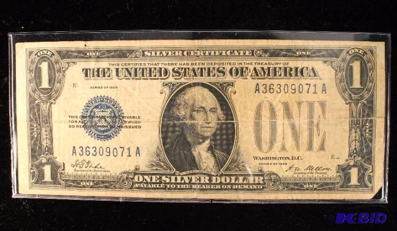 1928 US $1 SILVER CERTIFICATE FUNNY BACK NOTE