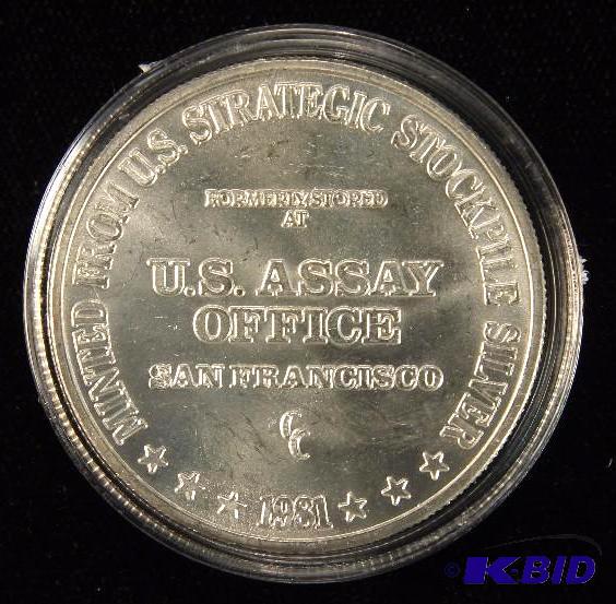 1 TROY Oz. .999 FINE SILVER ROUND 1981 SAN FRANCISCO IN CAPSULE