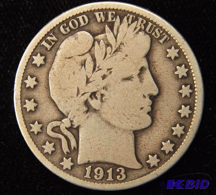 1913 D BARBER HALF DOLLAR FINE