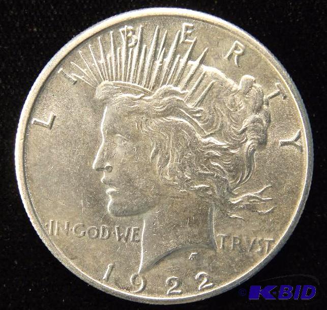 1922 S PEACE US SILVER DOLLAR AU