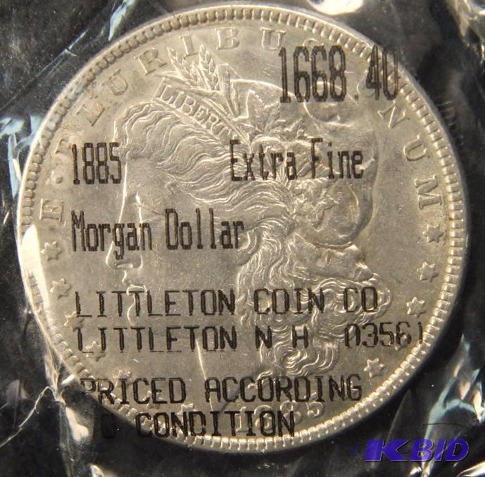 1885 MORGAN SILVER DOLLAR XF IN LITTLETON PACKAGING