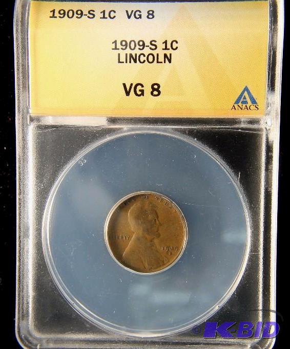 1909 S LINCOLN WHEAT CENT VG8 ANACS KEY DATE
