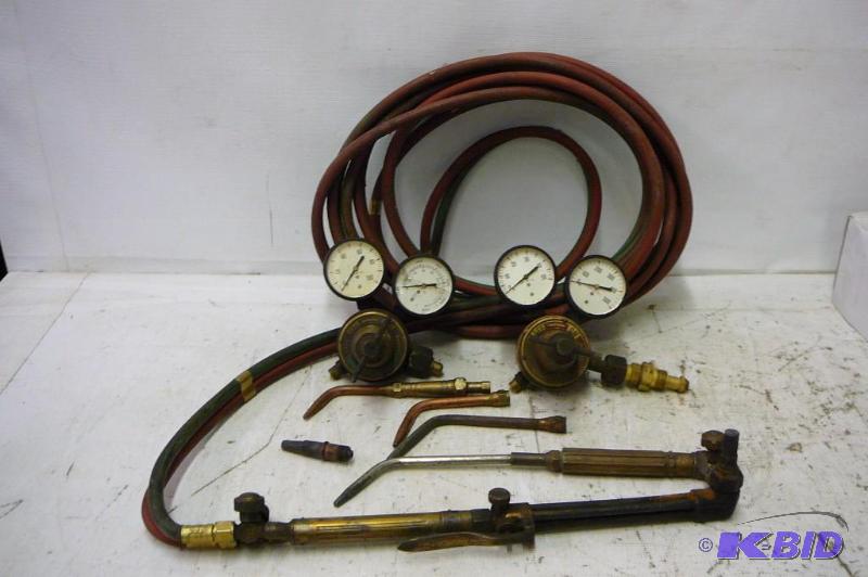 lot 45 image: Gas Torch Set WARDS Hose guages Torch Tips...