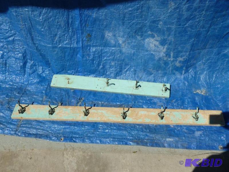 lot 25 image: Lot of two vintage wooden wall coat racks, me...