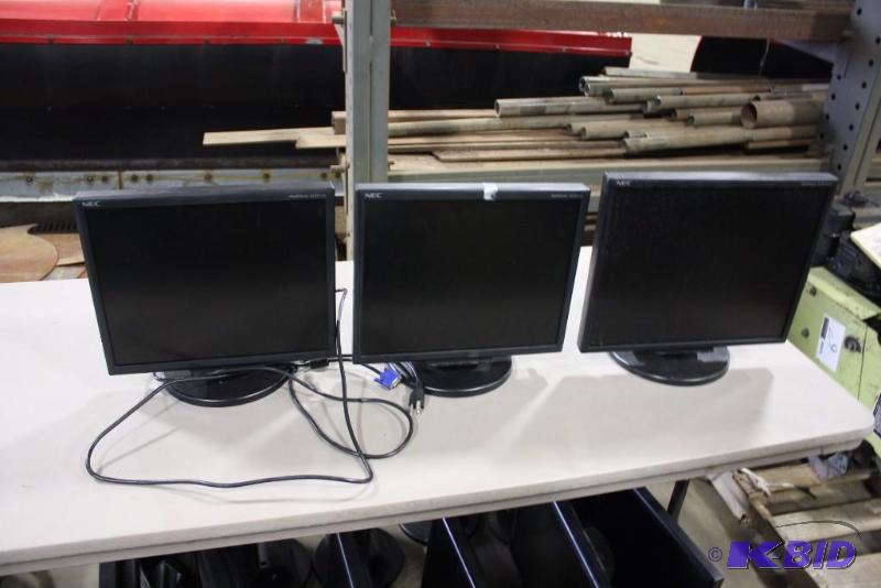 lot 102 image: Lot of (3) NEC 17 Computer Monitors Models LCD195VX, 175M Adjustable Stand.