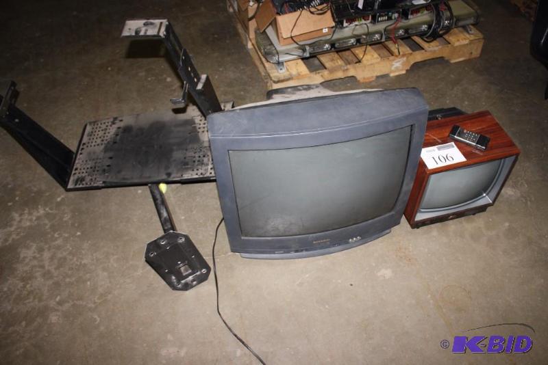 lot 106 image: Lot of (3) Including Tube Televisions, 27 & 14, (2) TV Mount wMounting Bracket.