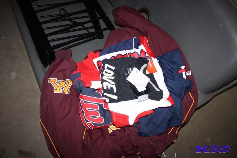 lot 116 image: Bag Lot Including Minnesota Gophers Jacket XL Twins ShirtsJerseys Flip Flops And More.