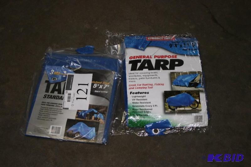 lot 121 image: Lot of (2) Blue Plastic Tarps In Package 5 x 7 94 x 11.5.
