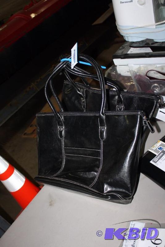 lot 140 image: Lot of (3) Including Black Purses wHandles (2) Day PlannerOrganizer, Black Leather Style.